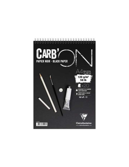BLOC ESPIRAL 20h CLAIREFONTAINE CARB`ON 120gr A4