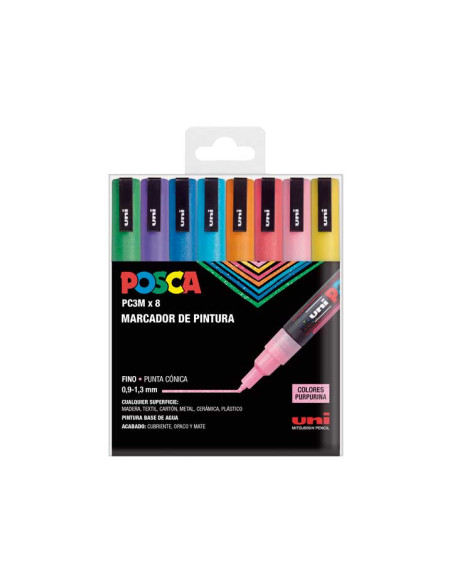 ESTUCHE 8 MARCADORES UNI POSCA PC-3M SPARKLING