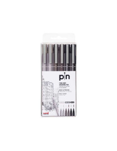 UNIBALL MARCADOR PERMANENTE PIN-200S6P CALIBRADO SURTIDO GRIS & NEGRO ESTUCHE 6 UD