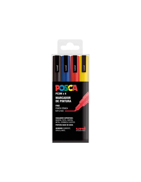 ESTUCHE 4 MARCADORES UNI POSCA PC-3M BASIC