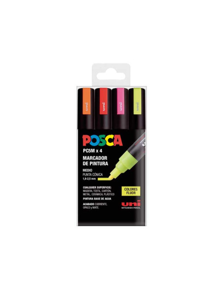 MARCADOR TOPACA NO PERM UNI POSCA 18-25mm PC-5M FLUOR ESTUCHE de 4