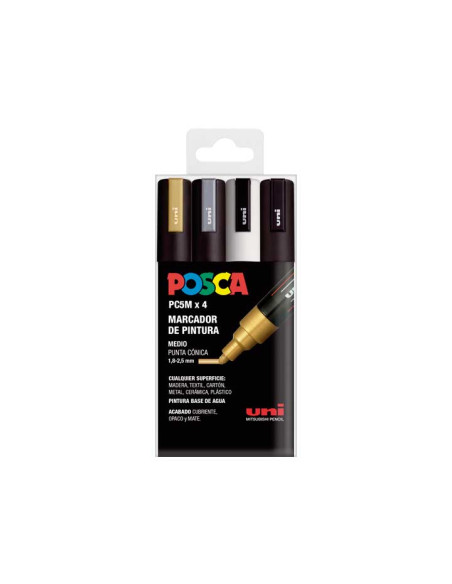 ESTUCHE 4 MARCADORES UNI POSCA PC-5M GSWB