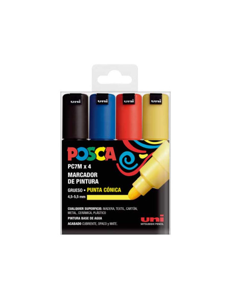 ESTUCHE 4 MARCADORES UNI POSCA PC-7M BASIC