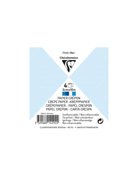 PACK 4 ROLLOS PAPEL CREPÉ CLAIREFONTAINE 5cmx10m MIX AZUL