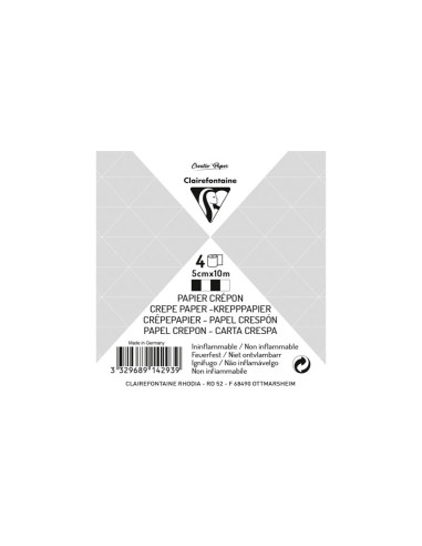 PACK 4 ROLLOS PAPEL CREPÉ CLAIREFONTAINE 5cmx10m MIX BLANCO Y NEGRO