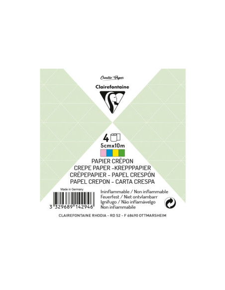 PACK 4 ROLLOS PAPEL CREPÉ CLAIREFONTAINE 5cmx10m MIX PRIMAVERA