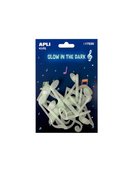 BLÍSTER 12 PEGATINAS APLI FOSFORESCENTES NOTAS MUSICALES