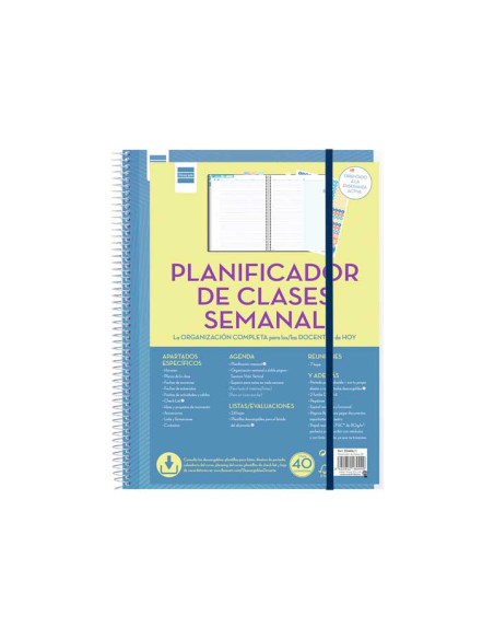 PLANIFICADOR DE CLASES FINOCAM DEL DOCENTE ESPIRAL tapa PP SV 230x310 CON GOMA NO FECHADO