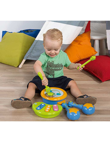 JUEGO MINILAND BABY ORCHESTRA 12-36 MESES 1 Tambor con palillo 2 Baquetas  1 Xilofono  2 Maracas