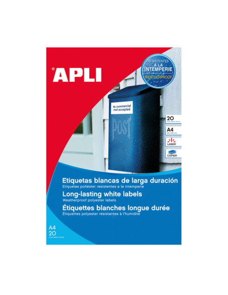CAJA 20h ETIQUETAS APLI POLIÉSTER 105x148mm PARA EXTERIOR