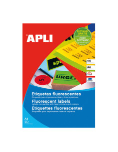 APLI ETIQUETAS ADHESIVAS 64X339MM LÁSER CROMOS 24 X 20H NARANJA FLUORESCENTE