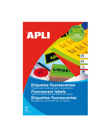 CAJA 20h ETIQUETAS APLI FLUORESCENTES 64x339mm