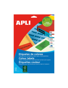 CAJA 20h ETIQUETAS APLI POLIVALENTES DE COLORES 210x297mm