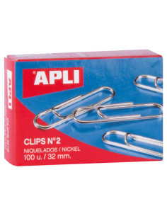 CAJA 100 CLIPS APLI N 2 NIQUELADOS