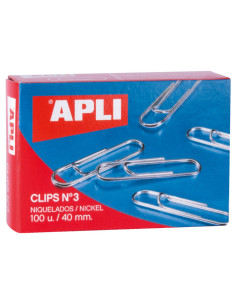 CAJA 100 CLIPS APLI N 3 NIQUELADOS