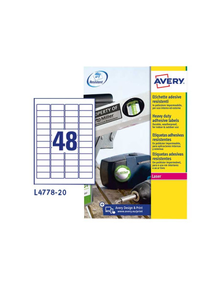 ETIQUETAS ADHIMPRAVERY A4 POLYESTER BLANCO CROMOS LASER CAJA 20h 457x212 mm 960 udsL4778