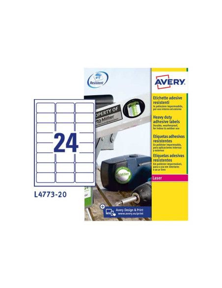 CAJA 20h ETIQUETAS POLIÉSTER AVERY 635x339mm