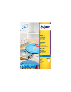 CAJA 25h ETIQUETAS AVERY PARA CD INKJET GLOSSY Ø117 mm