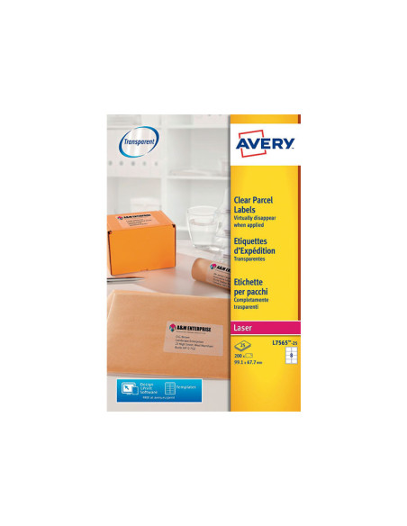 ETIQUETAS ADHIMPRAVERY A4 POLYESTER TRANSPARENTE CROMOS LASER CAJA 25h 991x677 mm 200 udsL7565