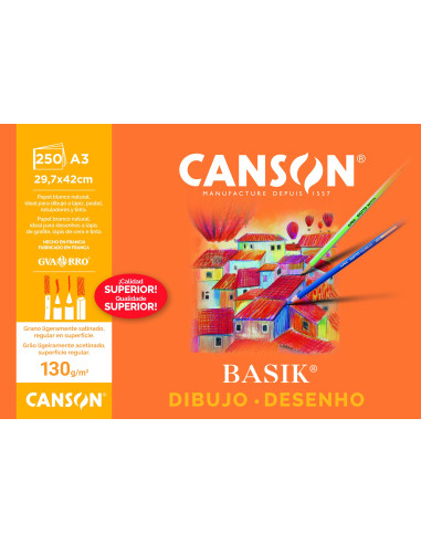 PACK 250h LÁMINAS CANSON DE DIBUJO BASIK 130gr A3