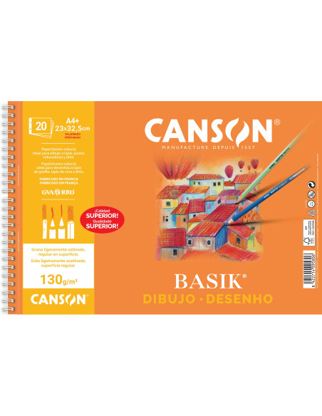 BLOC 20h CANSON DE DIBUJO BASIK 130gr A4 MICROPERFORADO CON TALADROS