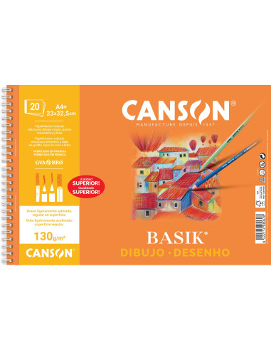 BLOC 20h CANSON DE DIBUJO BASIK 130gr A4 MICROPERFORADO LISO