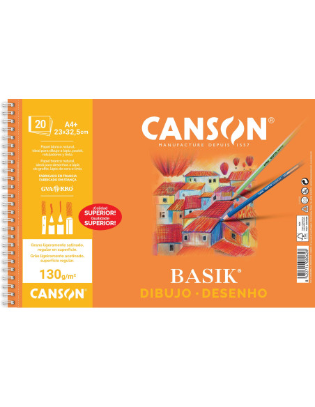 BLOC 20h CANSON DE DIBUJO BASIK 130gr A4 MICROPERFORADO LISO