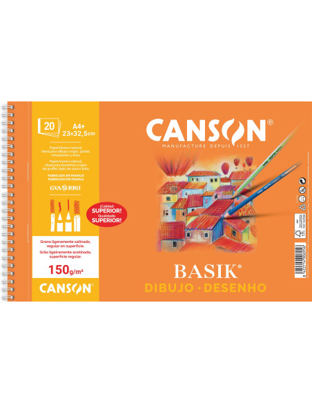 CANSON BLOC DIBUJO BASIK ESPIRAL 20H A4 150GR MICROPERFORADO PACK 10 UD BLANCO NATURAL