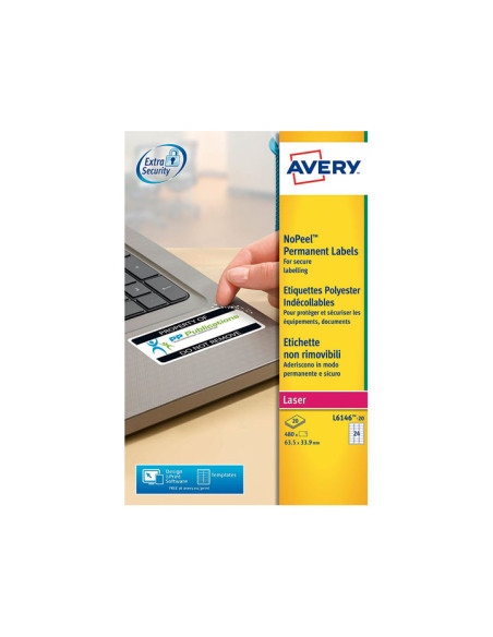 ETIQUETAS ADHIMPRAVERY A4 BLANCA SEGURIDAD CROMOS LASER CAJA 20h 635x339 mm 480 udsL6146