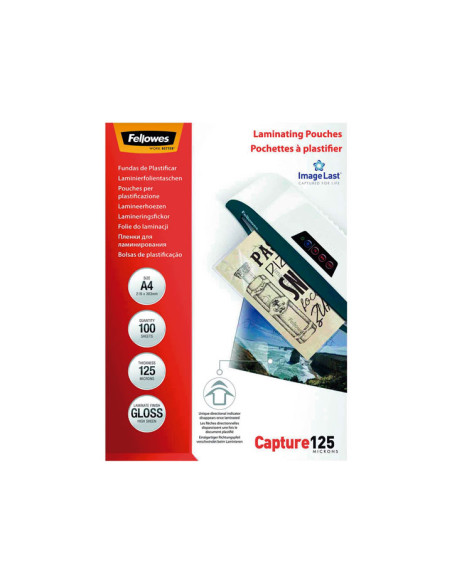 PACK 100 FUNDAS DE PLASTIFICAR FELLOWES BRILLO A4 125 MICRAS