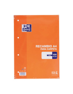 OXFORD RECAMBIO CLASSIC 100H A4 SUELTAS 90GR LISO 4 TALADROS NARANJA