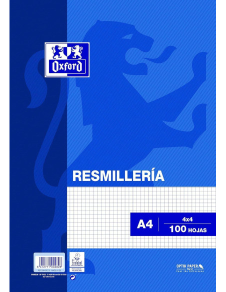 OXFORD RECAMBIO CLASSIC 100H SUELTAS A4 90GR 4X4MM AZUL