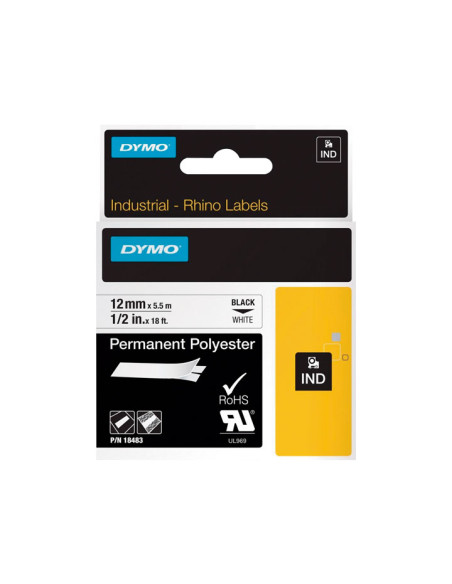 DYMO RHINO CINTA DE ETIQUETAS INDUSTRIAL ADHESIVA ID1-12 NEGRO SOBRE BLANCO DE 12MMX55M POLYESTER S0718210