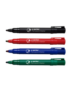 ESTUCHE 4 MARCADORES PERMANENTES A-SERIES PUNTA CÓNICA SURTIDOS