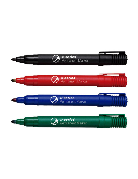 ESTUCHE 4 MARCADORES PERMANENTES A-SERIES PUNTA CÓNICA SURTIDOS