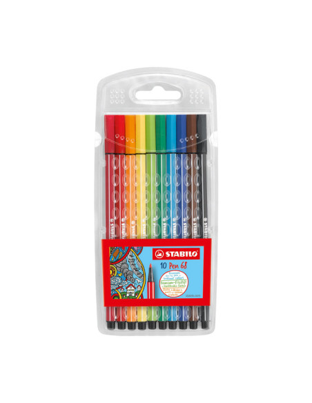 ROTULADOR FIBRA STABILO PEN 68 CAJA PLASTICO de 10