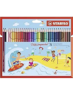 LAPICES ACUARELABLES STABILO AQUACOLOR estuche CARTON de 36