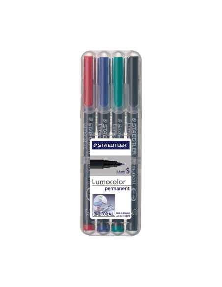 ESTUCHE 4 ROTULADORES STAEDTLER LUMOCOLOR PERMANENTE 04mm
