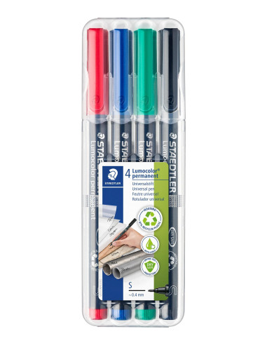 ESTUCHE 4 ROTULADORES STAEDTLER LUMOCOLOR PERMANENTE 04mm