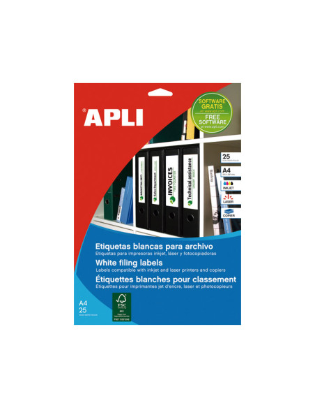 ETIQUETAS ADHIMPRAPLI A4 para ARCHIVO CROMOS BLISTER 25h BLANCA 190x61 mm 100 uds01233