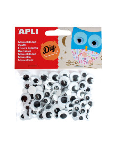 APLI OJOS MÓVILES NEGROS REDONDOS ADHESIVOS TAMAÑOS SURTIDOS -BOLSA 100U-