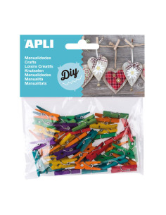 BOLSA 45 MINI PINZAS APLI DE MADERA COLOR