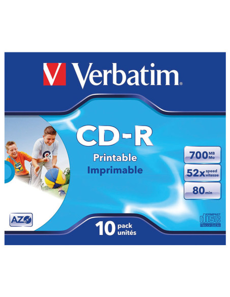 PACK 10 CD-R VERBATIM 52X 700MB WIDE PRINT SURFACE ID