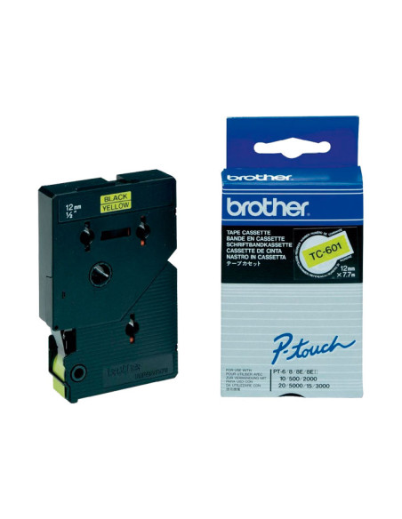 CINTA de ROTULAR BROTHER LAMINADA 77m 12mm NEGRO sobre AMARILLO