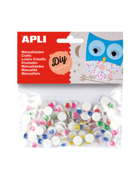 BOLSA 100 OJOS MÓVILES APLI Ø 10mm COLORES FLÚOR