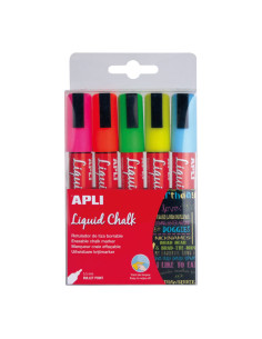 ESTUCHE 5 ROTULADORES APLI LIQUID CHALK PUNTA CÓNICA FLÚOR