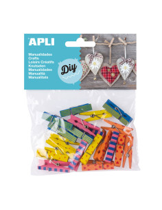 BOLSA 20 MINI PINZAS APLI DE MADERA ESTAMPADAS