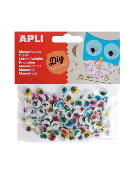 BOLSA 100 OJOS MÓVILES APLI Ø 10mm COLORES PARCHÍS