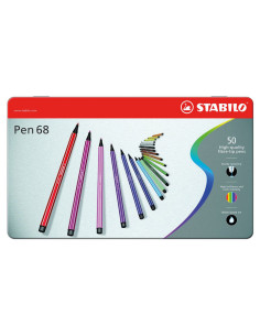 ROTULADOR FIBRA STABILO PEN 68 CAJA METALICA de 50