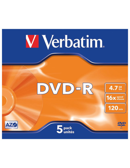 PACK 5 DVD-R VERBATIM 16X 47GB ADVANCED AZO
